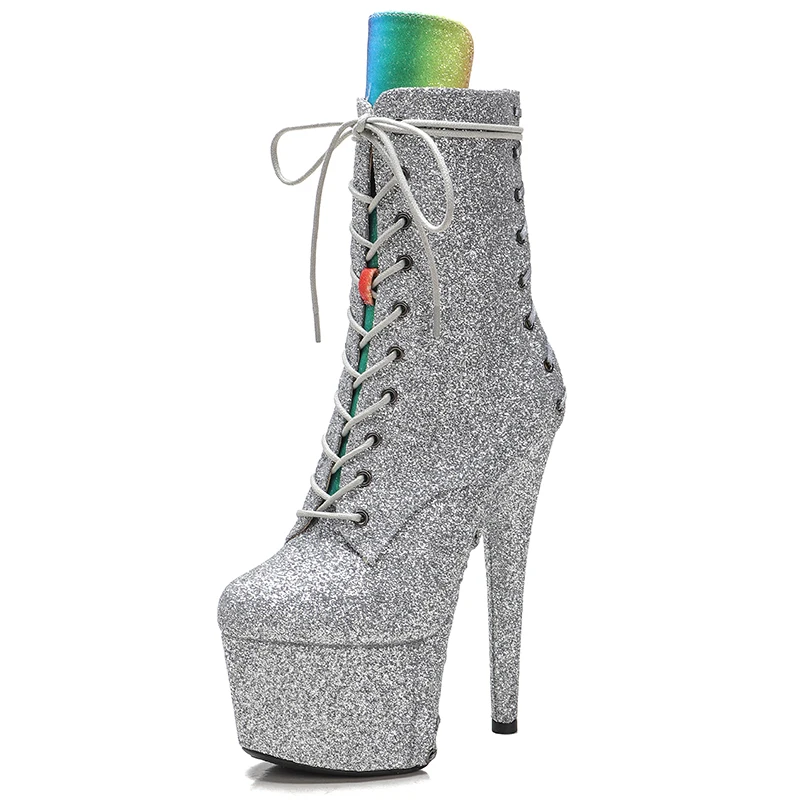 Leecabe 17CM/7Inches snakeskin  with PU two colour upper High Heel platform Boots Closed toe  Pole Dance boot