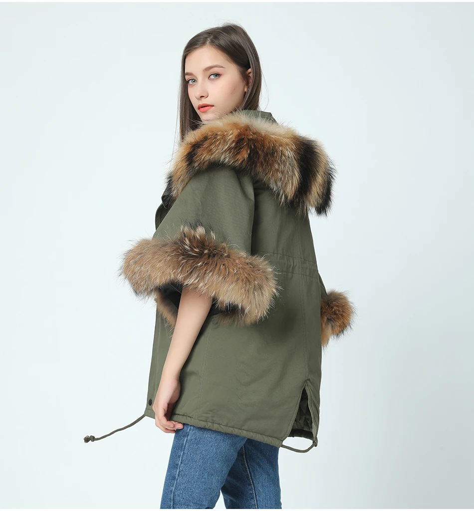 

2022 new winter jacket coat women parka autumn winter Raccoon big fur collar hooded ArmyGreen Casual Flare Sleeve cloak coat