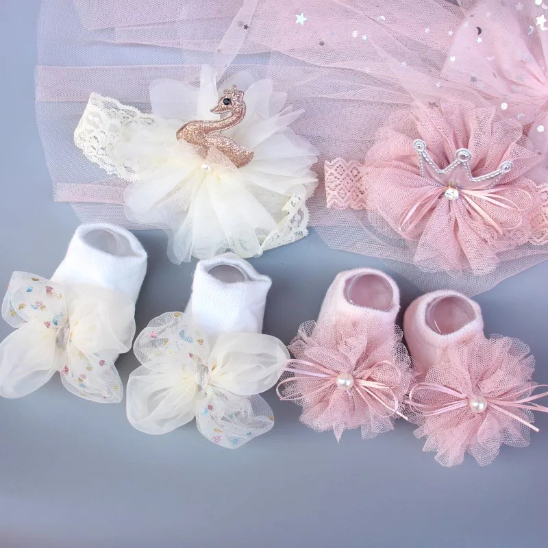 

Princess Baby Girls Socks Headband Lace Bows Infant Toddler Socks Newborn Gifts