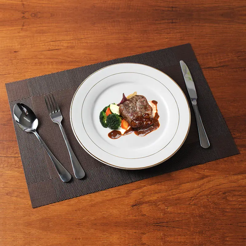 

Creative Golden Trim Black Line Steak Plate Western Cuisine Plate Household Ceramic round Flat Plate Western Tableware Knife, Fo