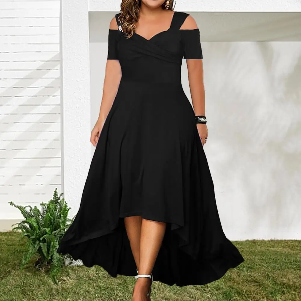 

Short Sleeves Elegant Plus Size Off-shoulder Summer Dress Flared V-neck Slim Fit with Large Hem for Casual Parties Women's Party