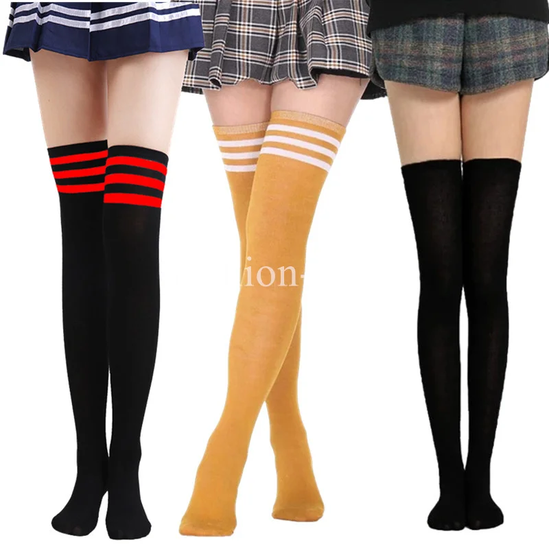 

Compression Socks Holloween Lolita Cosplay Black White Thigh High Over Knee Stockings Soild Color Long Socks Women Warm Socks