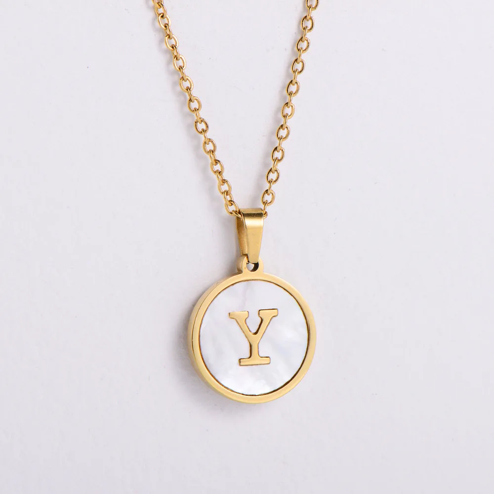 

Letter Y Necklace Titanium Steel 26 Letter Shell Round Necklace Set Ladies Lock Chain