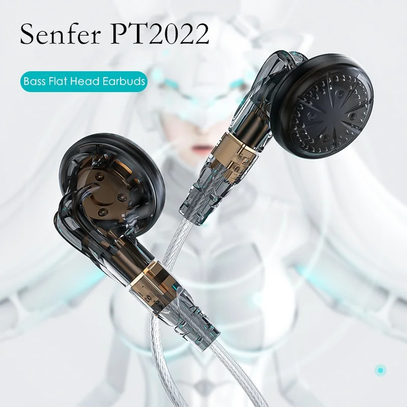 

Senfer PT2022 Earbuds 16mm In-ear Earphone Composite diaphragm HiFi Bass Flat Head Headset Gaming Resin Shell