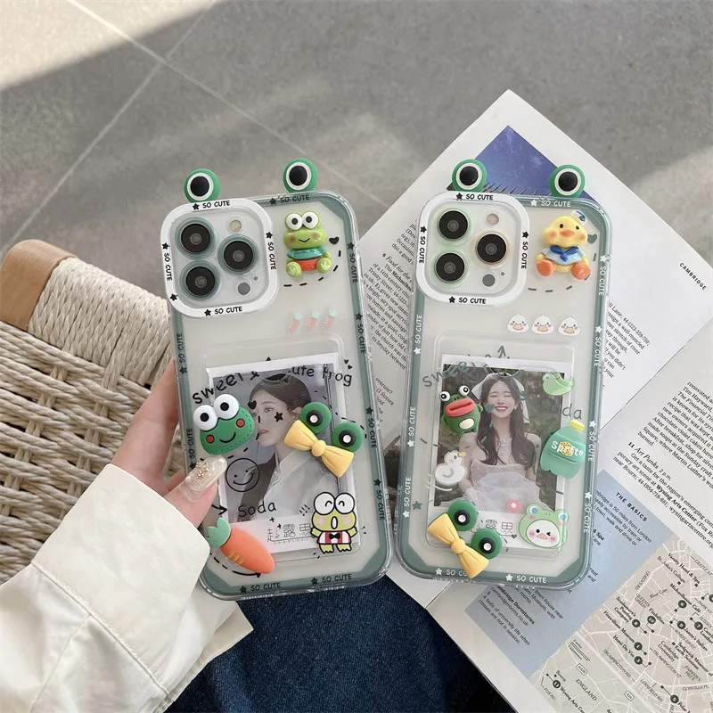 

Cute 3D Frog Carrot Cartoon Green Soft Phone Case for IPhone 13 11 12 Pro Max X XR XS 7 8 Plus Lens Protective Lovely Back Cover