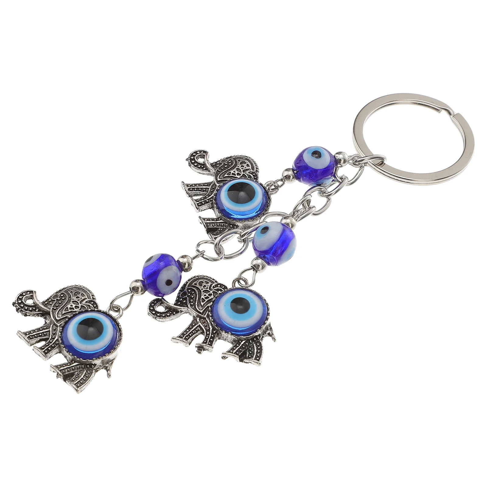 

Turkish Blue Evil Eye Keychain Charms Pendent Three Elephant Ornaments for Protection Blessing and Strength