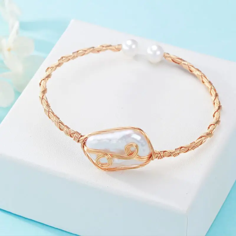 

Freshwater Pearls Bracelet for Women Plated Gold Adjustable Bangle Jewelry
