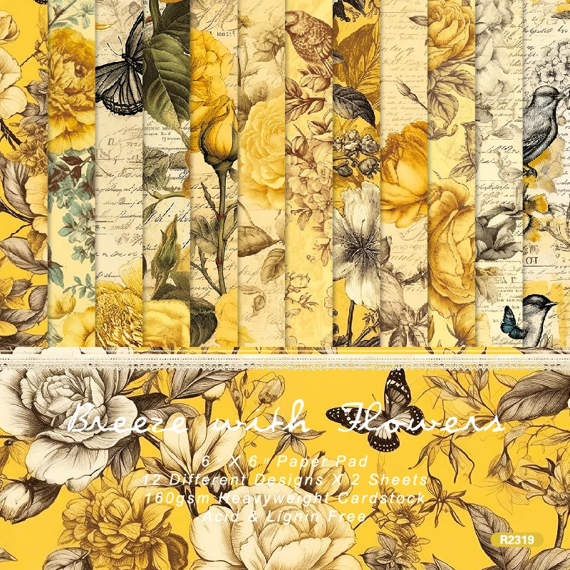 

Panalisacraft 24 sheets 6"X6" Yellow Style Floral Scrapbook paper Scrapbooking patterned paper pack DIY craft Background paper