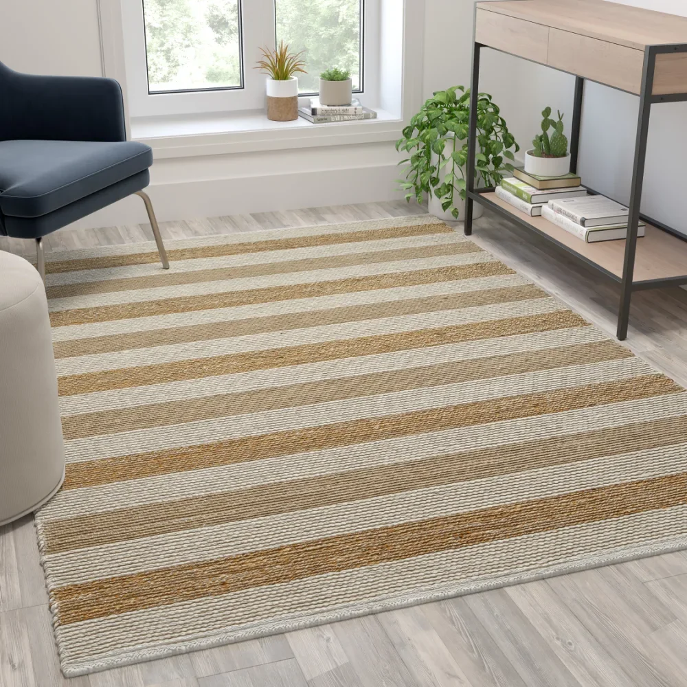 

Handwoven Striped Jute Blend Area Rug in Tones