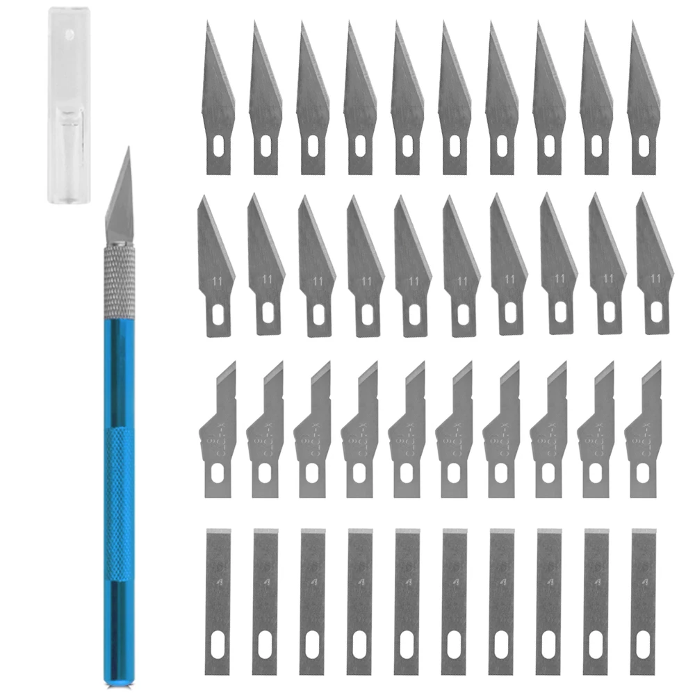 

Non-Slip Metal Scalpel Knife Tools Set Kit Cutter Engraving Craft knives + 40pcs Blades Mobile Phone PCB DIY Repair Hand Tools