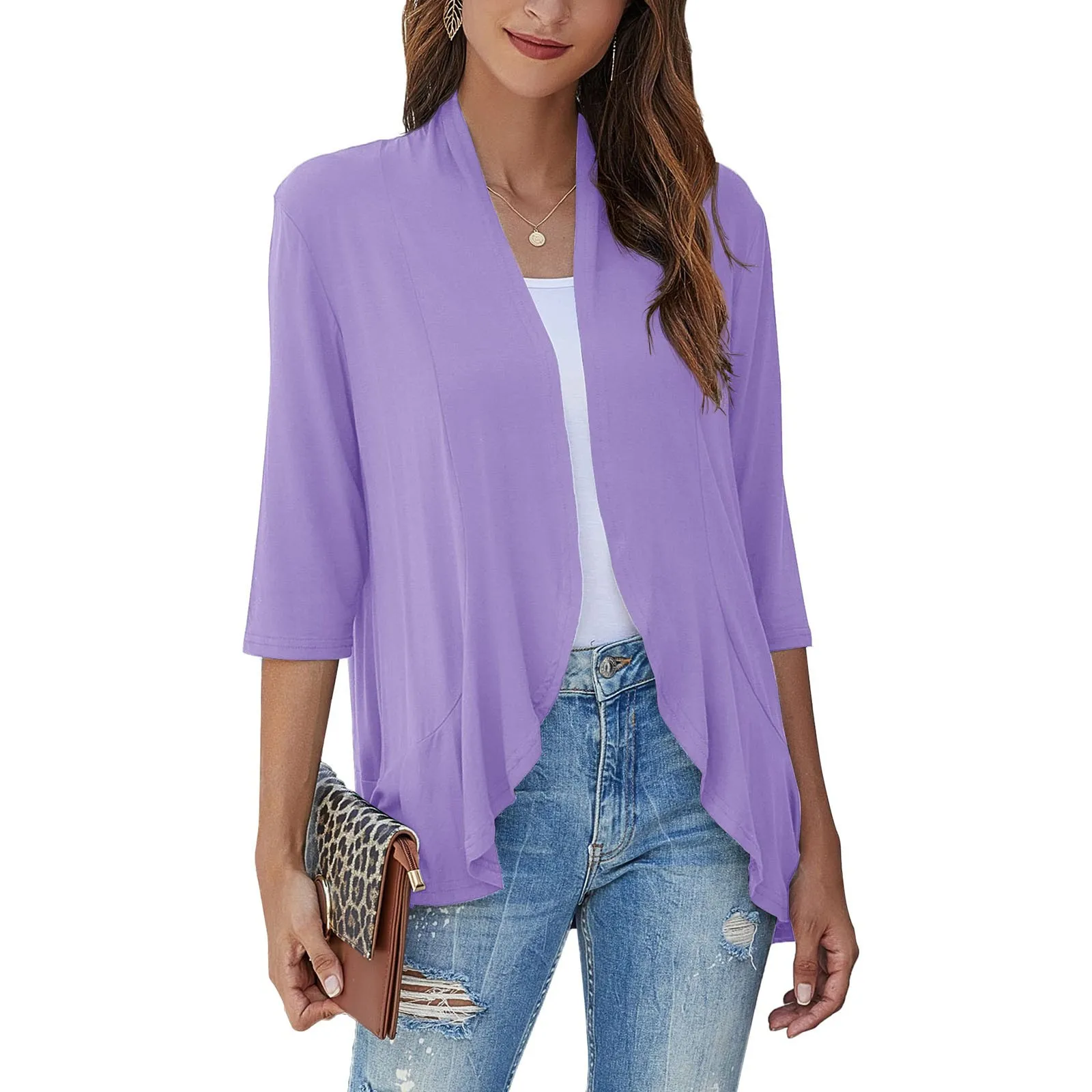 

Women Cardigan Short Sleeves Open Front Lightweight Cardigan Draped Ruffles Knit Cardigan Gold Shirts for Women with Sleeves