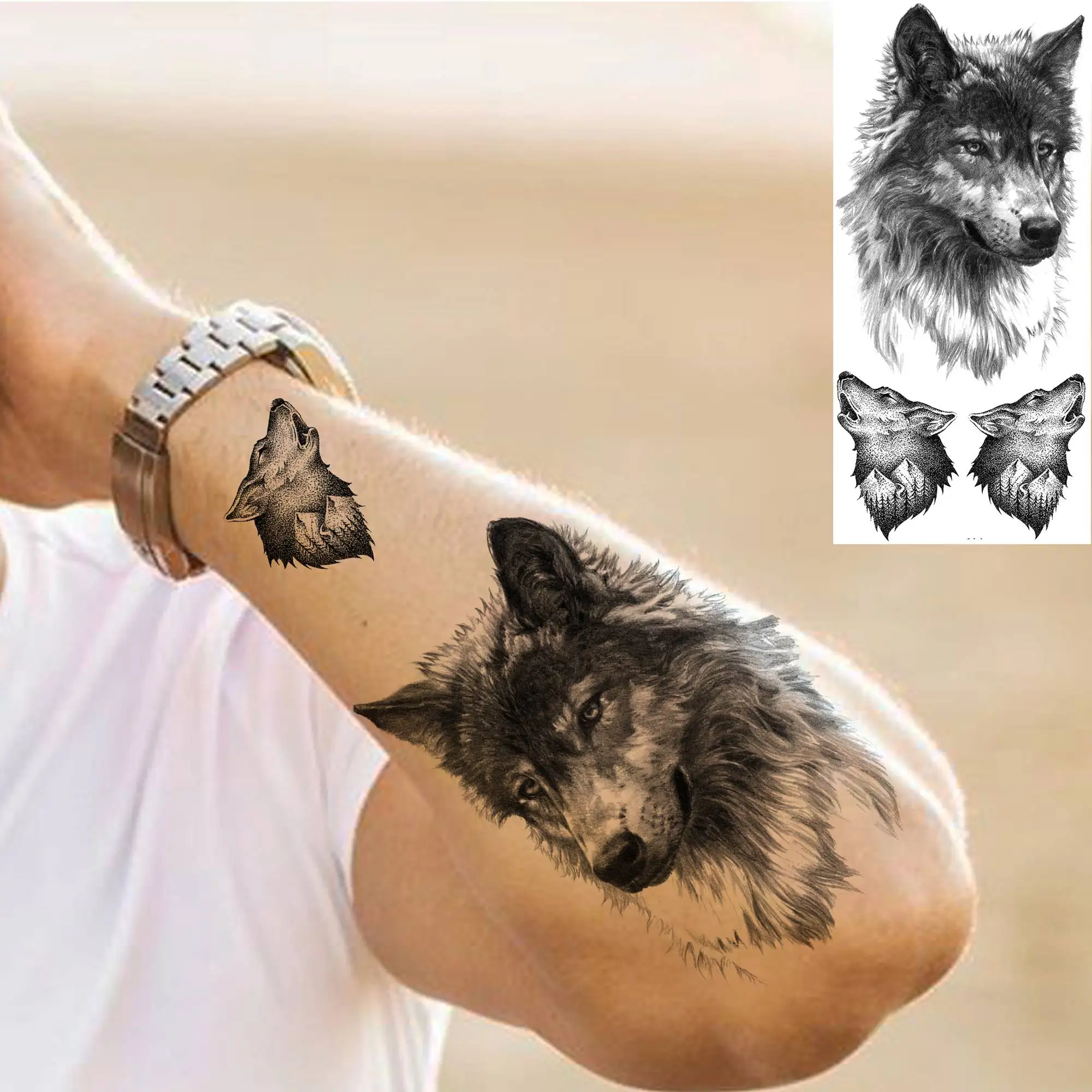 8 листов временные татуировки 3D племенного волка для женщин и мужчин