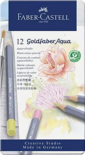 

Бренд: Faber-Castell 114622-Акварельная ручка Aqua Goldfaber, наконечник 3,3 мм, металлический Pos-терминал 12 пастельных цветов