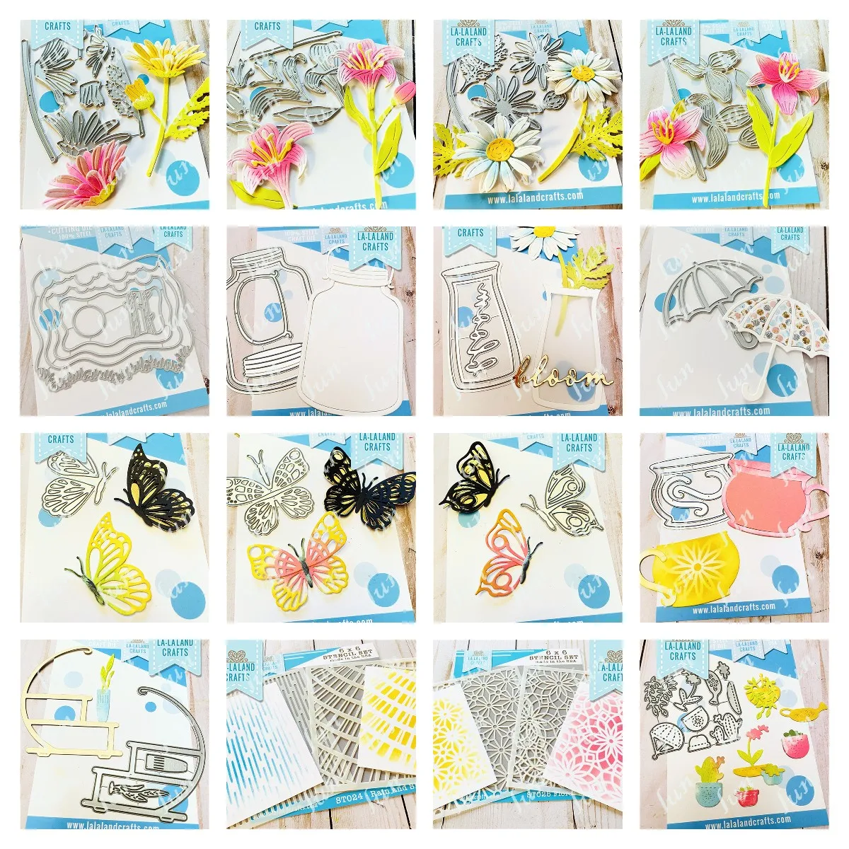 

DIY 2022 New Jar Vase Tea Cup Daisy Lily Umbrella Butterfly Plants Pots Cut Dies Rain and Shine Stencils Set Handmade Card Decor