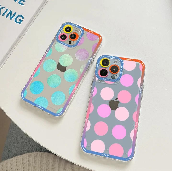 

Cute Polka Dot Phone Case For IPhone 14 13 12 11 Pro Max Mini X Xs XR 6 7 8 Plus SE 2020 Transparent Case