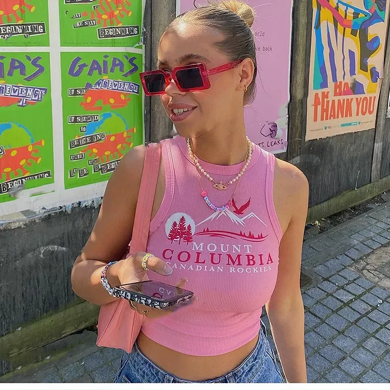 

2023NEW Tank Top Women Pink Summer Casual Fitness Short Vest Candy Colors Y2K Sexy Knitted Off Shoulder Sexy Crop Top Harajuku