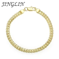 jinglin 925 sterling silver 18k gold 6mm sideways chain bracelet for women man wedding engagement fashion jewelry