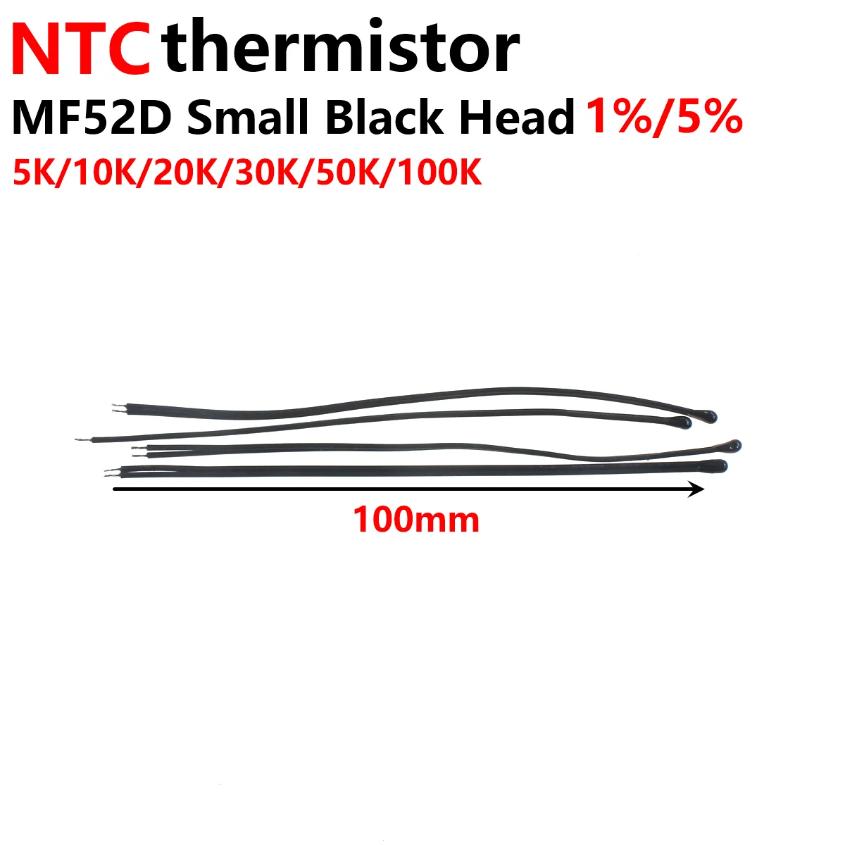 

50PCS MF52A MF52D MF52B 2K 5K 10K 47K 50K 100K 1% 5% 102-104 3950 NTC Thermistor Thermal Resistor Resistance