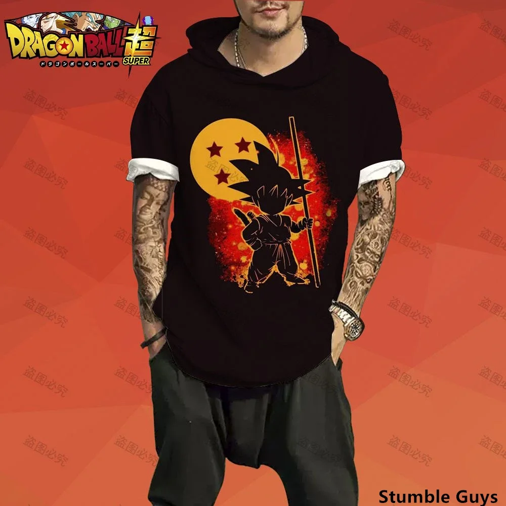 Мужская футболка с капюшоном Goku большие размеры и принтом дракона жемчуга Z лето