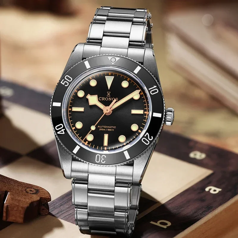 Cronos Роскошные мужские часы 37 мм Diver BB54 Винтаж Автоматический матовый/алюминиевый