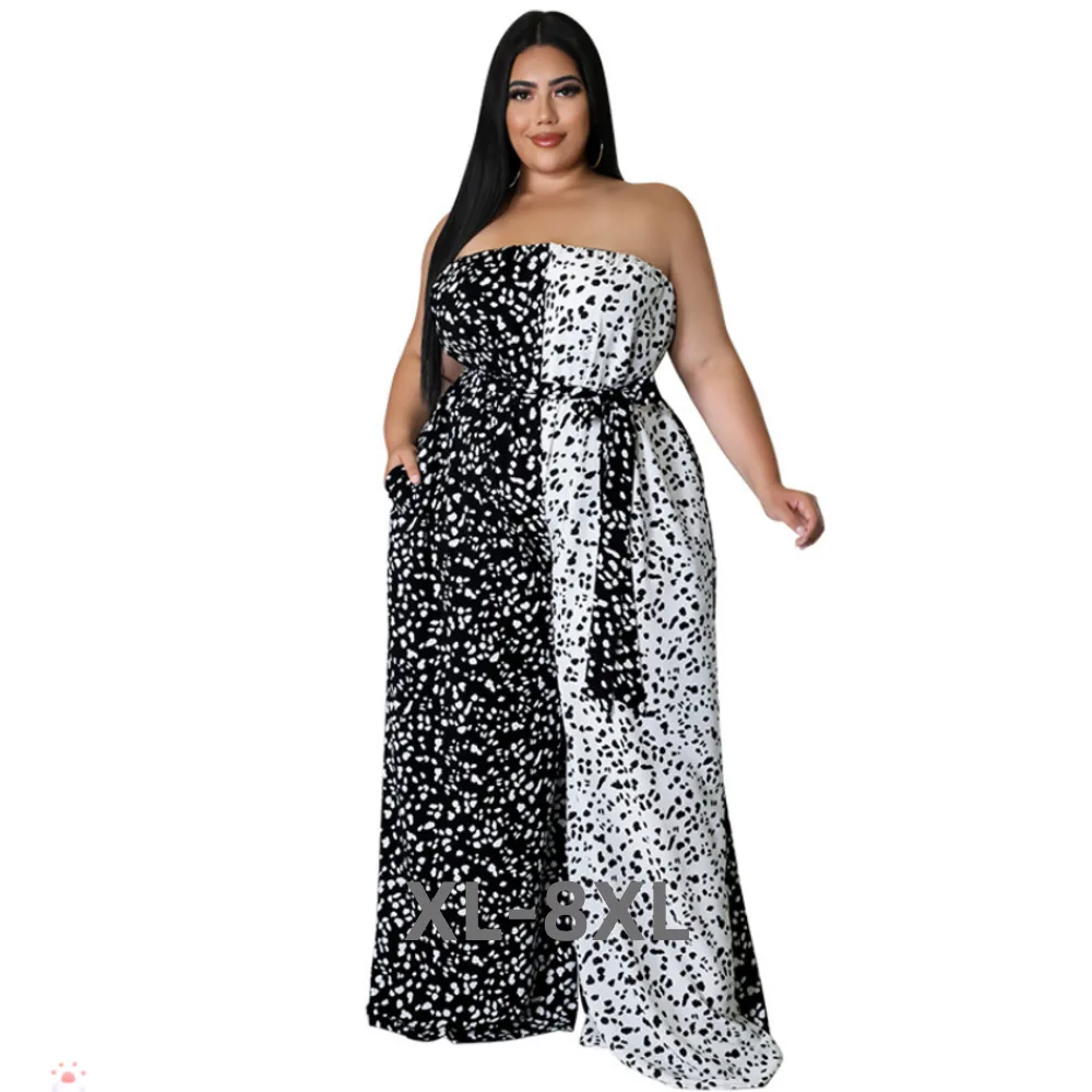 

Plus Size Tube Top Sexy Clothes Wide Leg Pants Street One Piece Women Printed Strapless Female Jumpsuit Club 3xl 4xl 5xl 6xl