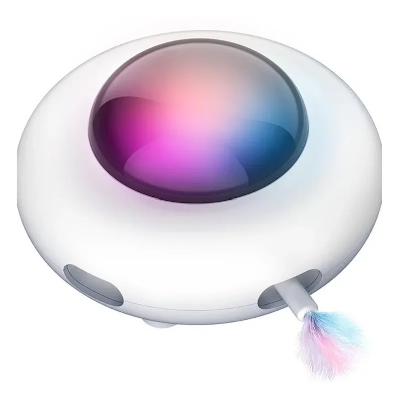 Интерактивная игрушка-дразнилка для кошек UFO: умная вращающаяся платформа для тренировки ловкости, USB-зарядка, сменные перья, автоматическая подача (art.: 3920dc73a6bec) - 3920dc73a6bec