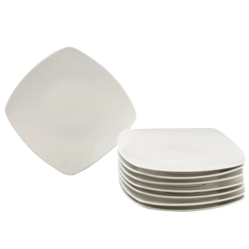 

Zen Buffetware Ceramic Soft Square Dinner Plate Set in White, 8 Piece
