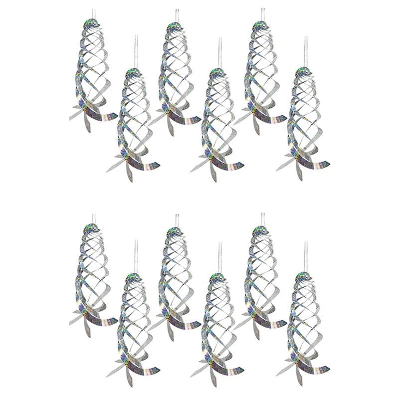 12 Pack Bird Repellent Spiral Reflectors Silver Mylar Spinner, Hanging Reflective Bird Deterrent Device