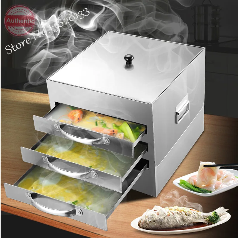 Commercial 3 Layers Rice Noodle Rolls Machine Stainless Steel Drawer Type Steamer Induction Cooker and Gas Stove