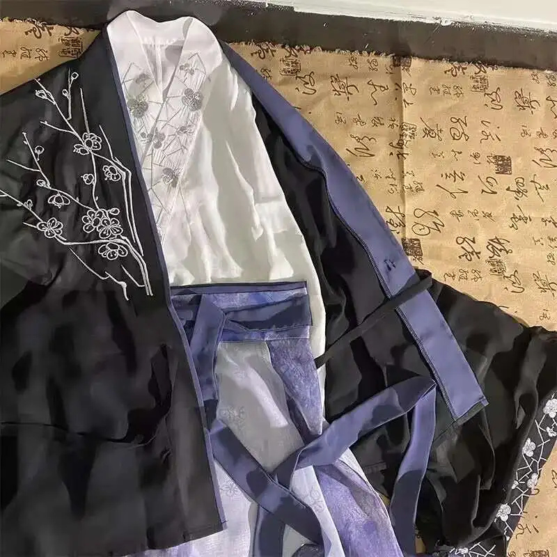 Фото Hanfu мужской китайский фиолетовый и черный вышитый Hanfu пары Хэллоуин косплей костюм сценический костюм праздничный наряд Hanfu для женщин №2
