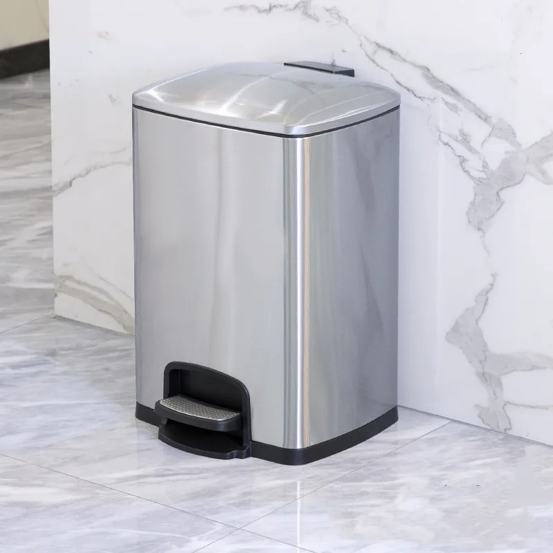 9L/12L Trash Can Stainless Steel Household With lid Kitchen Bathroom Foot Step Open Lid large Capacity Deodorant High-Grade