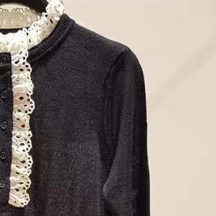 

Women Ruffle Lace Collar Sweater fashion Knitted Sweater Autumn Winter Long Sleeve Bottom Pullover Top