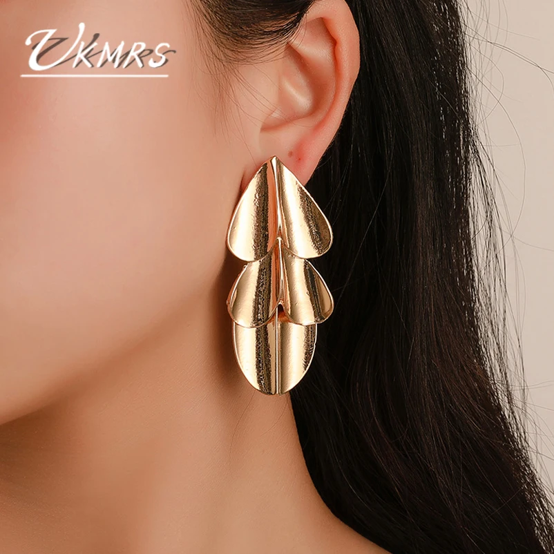 

UKMRS Fashion Bohemian Cool Exaggerated Gold Silver Multilayer Peach Heart Leaf Earrings Women Long Earrings Jewelry Wholesale