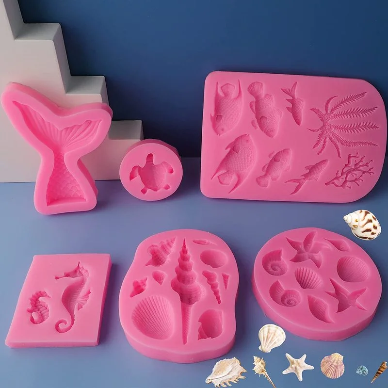 

Ocean Theme Fondant Silicone Mold Shell Conch Mermaid Tail Seahorse Starfish Coral Suitable for Mermaid Theme Cake Decoration