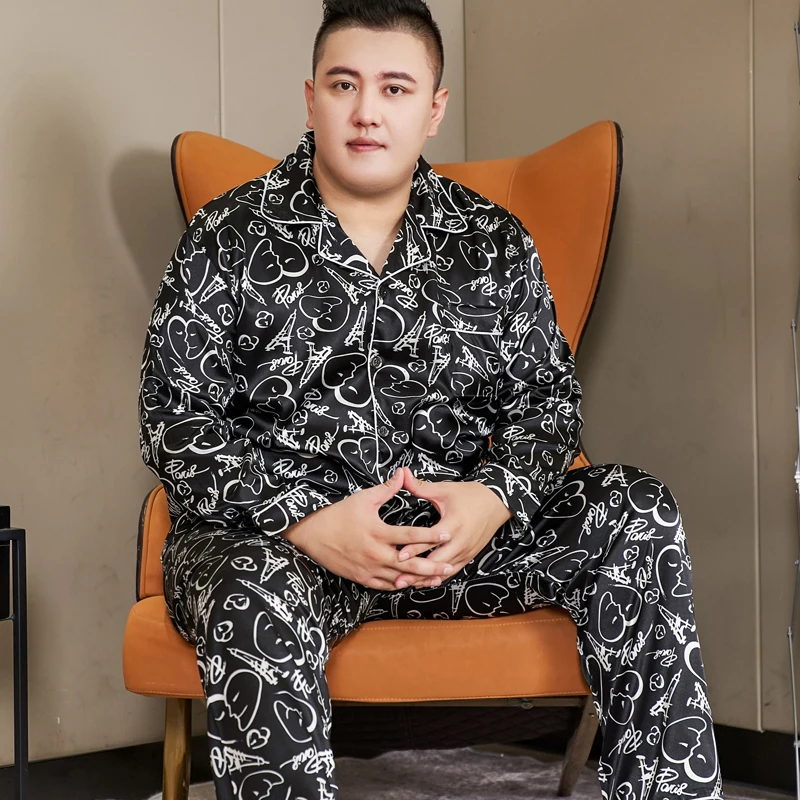 CAIYIER 2022 3XL-5XL Large Size Winter Men Pajamas Set Turn-down Collar Long Sleeve Pants Sleepwear Luxury Male Pat Loungewear