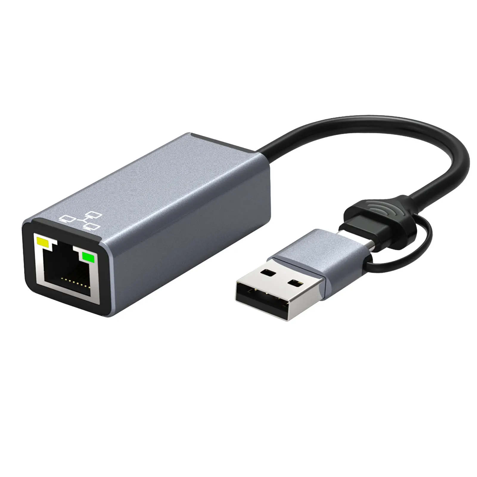 

Ethernet Adapter Gigabit Type-C/USB To RJ45 Computer External Aluminum Alloy Stable PC Link Lan Network 1000Mbps Home Plug Play