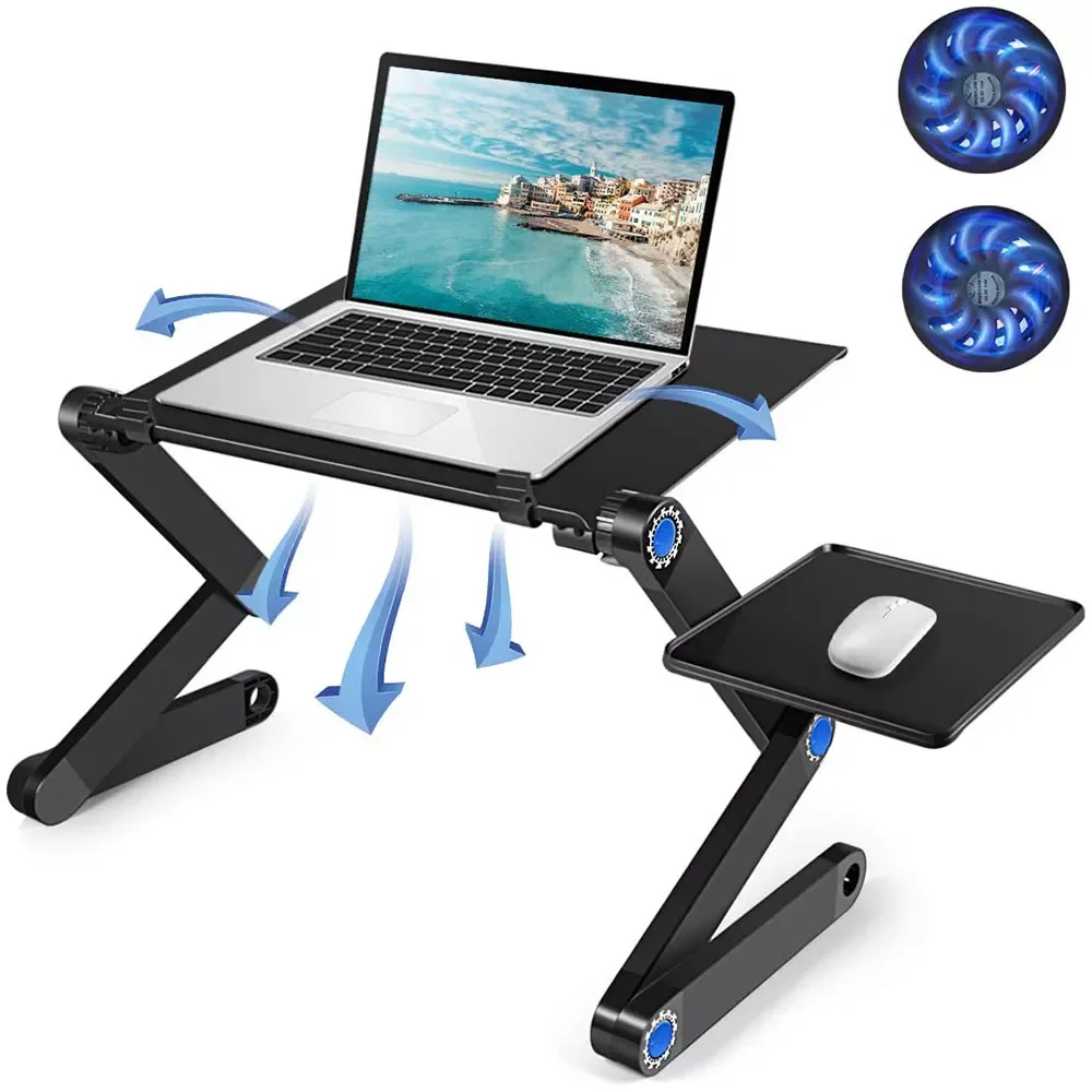 

Two Fan Laptop Desks Portable Adjustable Foldable Laptop Notebook Lap PC Folding Desk Table Vented Stand Bed Tray