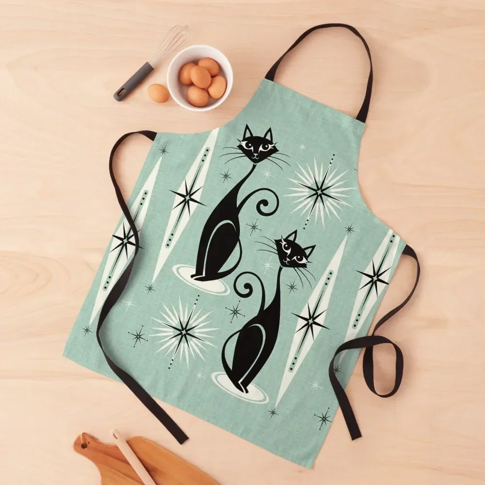 MC Meow Retro Atomic Cats на винтажном мятном фартуке халат для парикмахерских милый