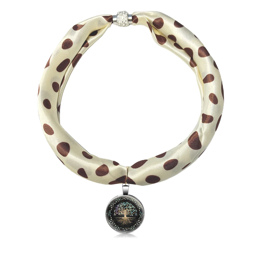 

Necklace Pendant Scarf Women Vintage Neckerchief Foulard Femme Silver Alloy Glass Accessories Hijab Tree of Life