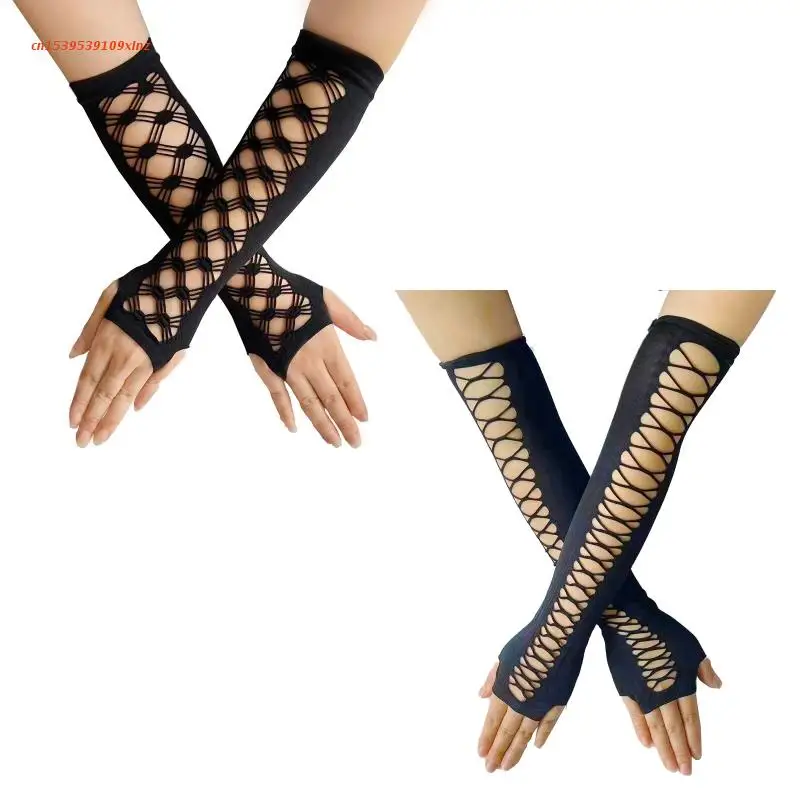 

Female Fingerless Mittens Long Sleeve Stretchy Knit Outdoor Cycling Gloves
