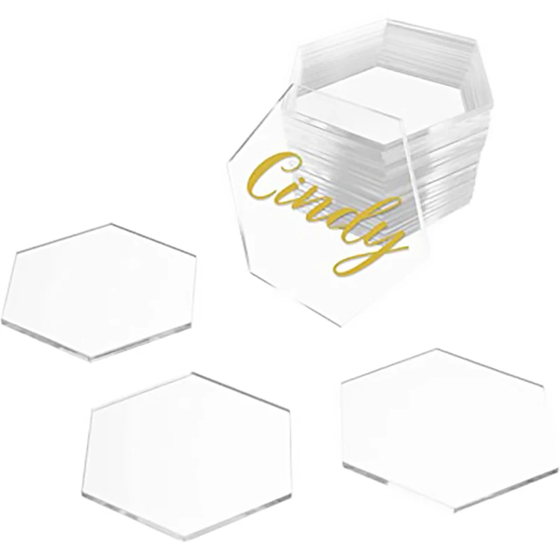Clear Hexagon  Acrylic Place Card Wedding Banquet Blank Tile Seat Card Name Table Number Card for Birthday Party Decoration Sign