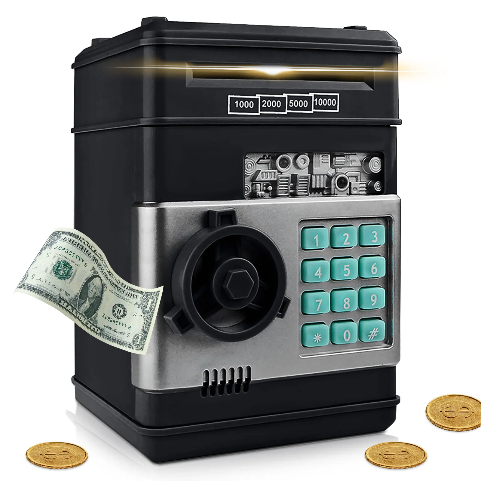 

Electronic Piggy Bank ATM Password Money Box Cash Coins Saving Boxes Automatic Deposit Safe Storage Jar Machine Kids Xmas Gifts