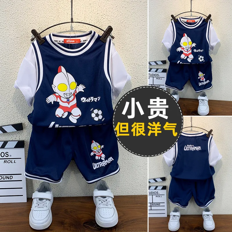 

Ultraman clothes boys summer suits 2022 new baby summer clothes foreign style children's short-sleeved basketball clothes
