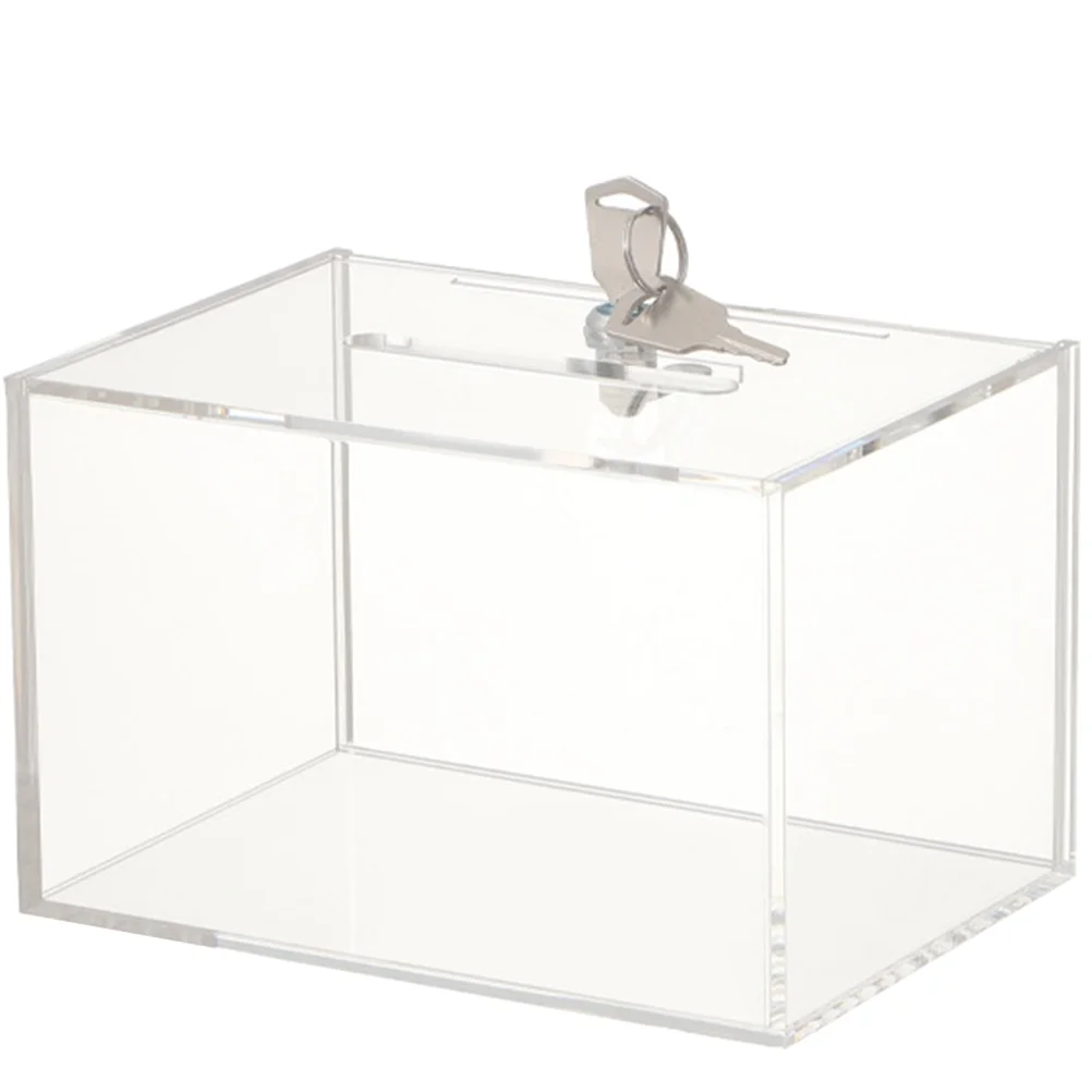 

Box Clear Money Acrylic Display Case Bank Piggy Change Raffle Suggestion Ballot Fund Banks Container Coin Jar Saving Mailbox