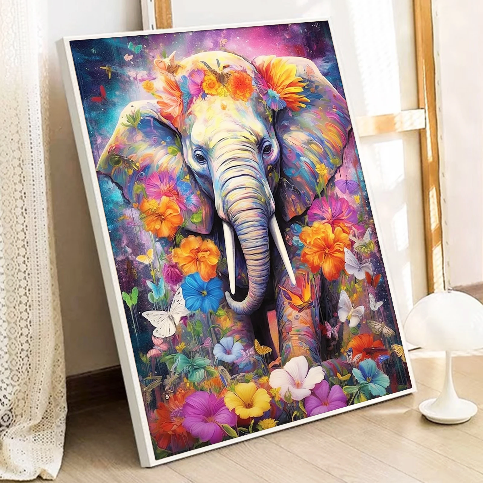 Фото Краска по номерам - 40x50 см, наборы для рисования слонов для начинающих на цветном холсте, легкое искусство своими руками для домашнего декора в подарок (без рамки) №5