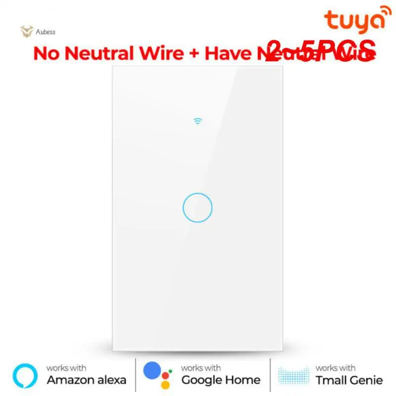 

2~5PCS Tuya Tempered Glass Panel Voice Control Single Fire And Zero Fire Switch Work With Alexa Google Home Light Wall Button