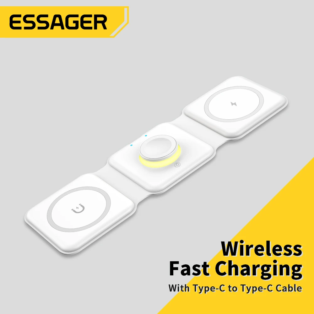 

Essager 3 in 1 Magnetic 15W Qi Wireless Charger Foldable Charger Stand For iPhone 13 12 /Airpod /iWatch 7 6 Xiaomi Fast Charging
