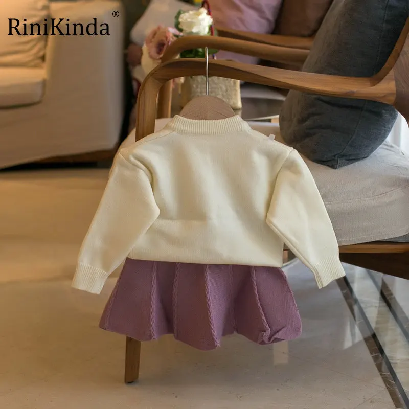 

RiniKinda Floral Girls Baby Knitted Clothes Sets Fashion Winter Sweaters Tops Ruffles Skirt Outfits Children Clothes Suit