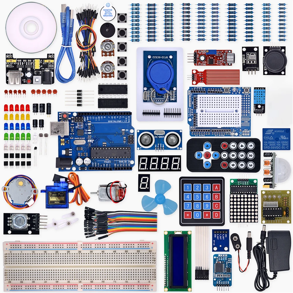 

Project complete starter kit module changed to official board with Arduino course CD including tutorial, ultrasonic sensor