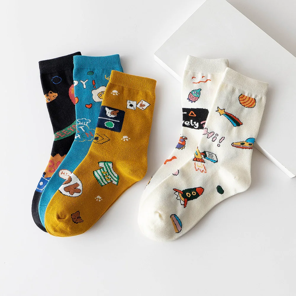Socks Personality Medium Tube Socks Men's And Women's Street Graffiti Tide Socks Spring And Autumn Couple Stockings Fun Cartoon